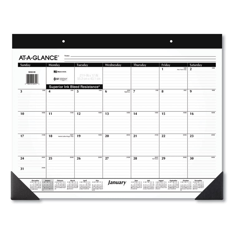 Monthly Refillable Desk Pad, 22 x 17, White Sheets, Black Binding, Black Corners, 12-Month (Jan to Dec): 2025