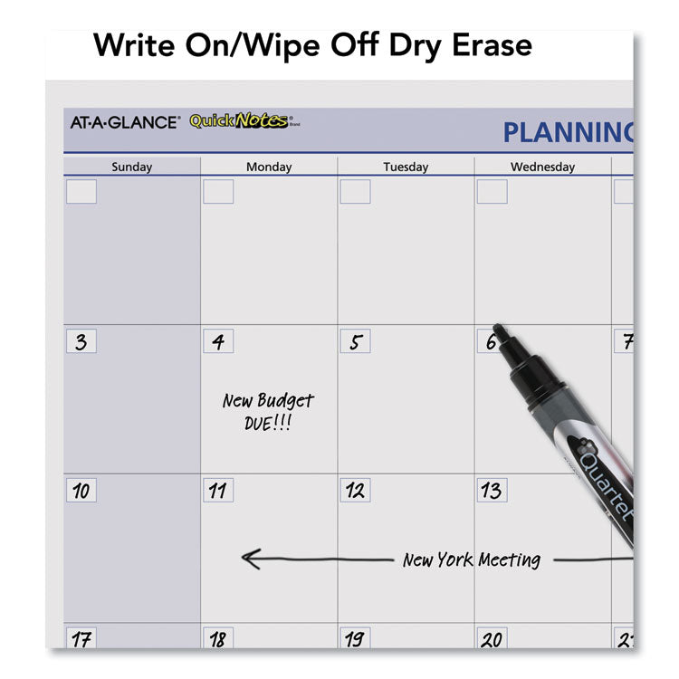 QuickNotes Mini Erasable Wall Planner, 16 x 12, White/Blue/Yellow Sheets, 12-Month (Jan to Dec): 2025