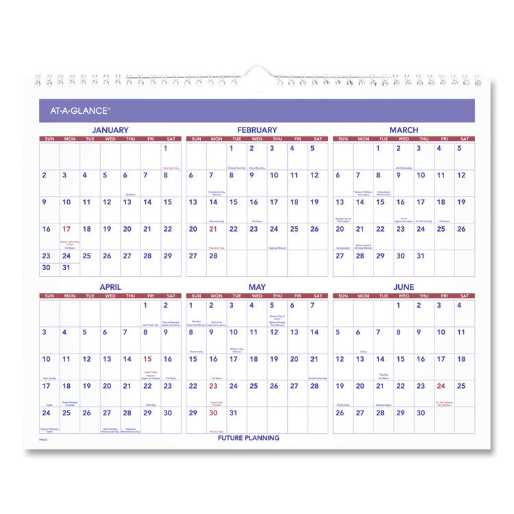 Monthly Wall Calendar, 15 x 12, White/Red/Blue Sheets, 12-Month (Jan to Dec): 2025