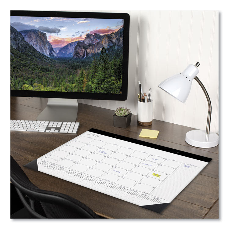 Contemporary Monthly Desk Pad, 22 x 17, White Sheets, Black Binding/Corners,12-Month (Jan to Dec): 2025