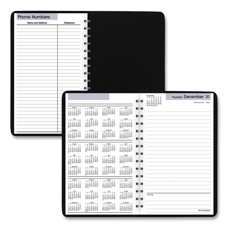 DayMinder Daily Appointment Book, 8 x 5, Black Cover, 12-Month (Jan to Dec): 2025