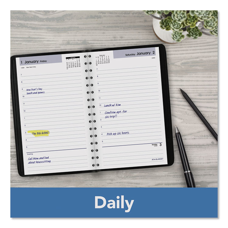 DayMinder Daily Appointment Book, 8 x 5, Black Cover, 12-Month (Jan to Dec): 2025