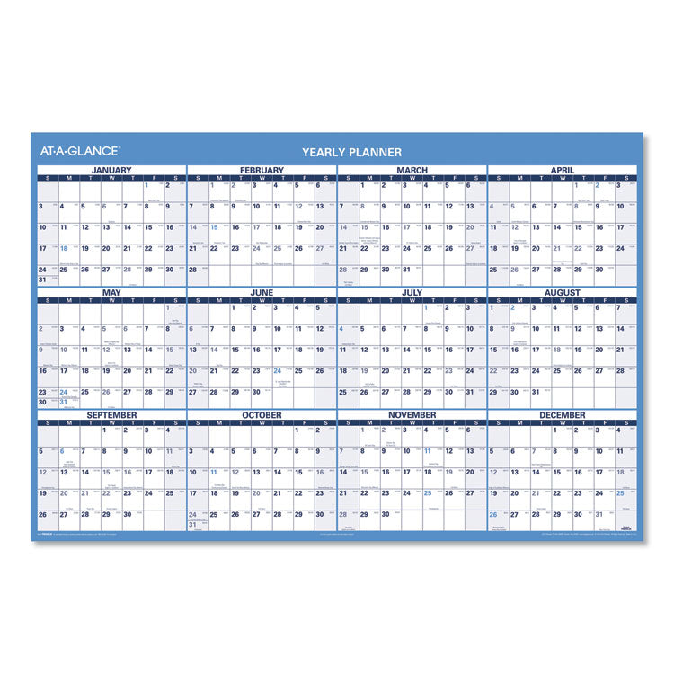 Horizontal Reversible/Erasable Wall Planner, 48 x 32, White/Blue Sheets, 12-Month (Jan to Dec): 2025