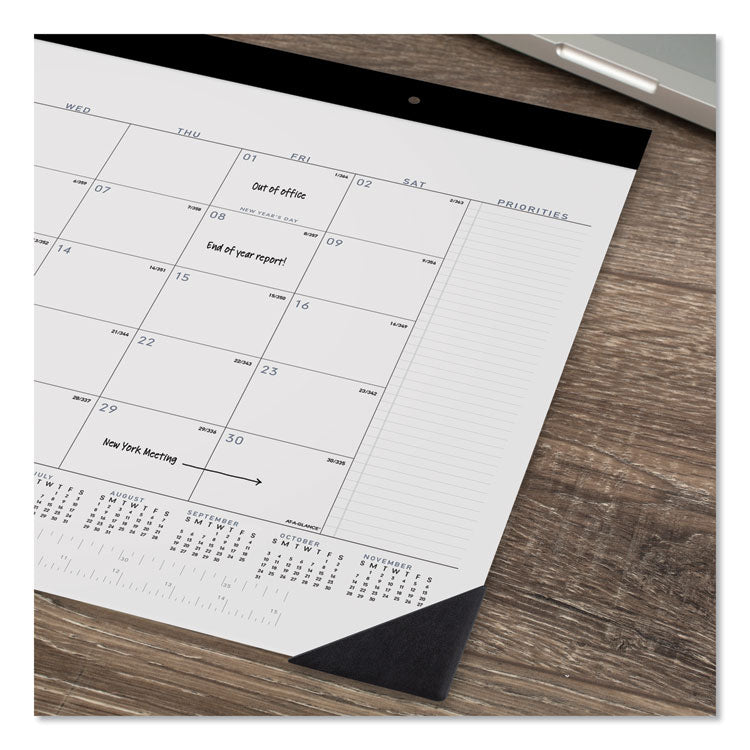 Contemporary Monthly Desk Pad, 22 x 17, White Sheets, Black Binding/Corners,12-Month (Jan to Dec): 2025