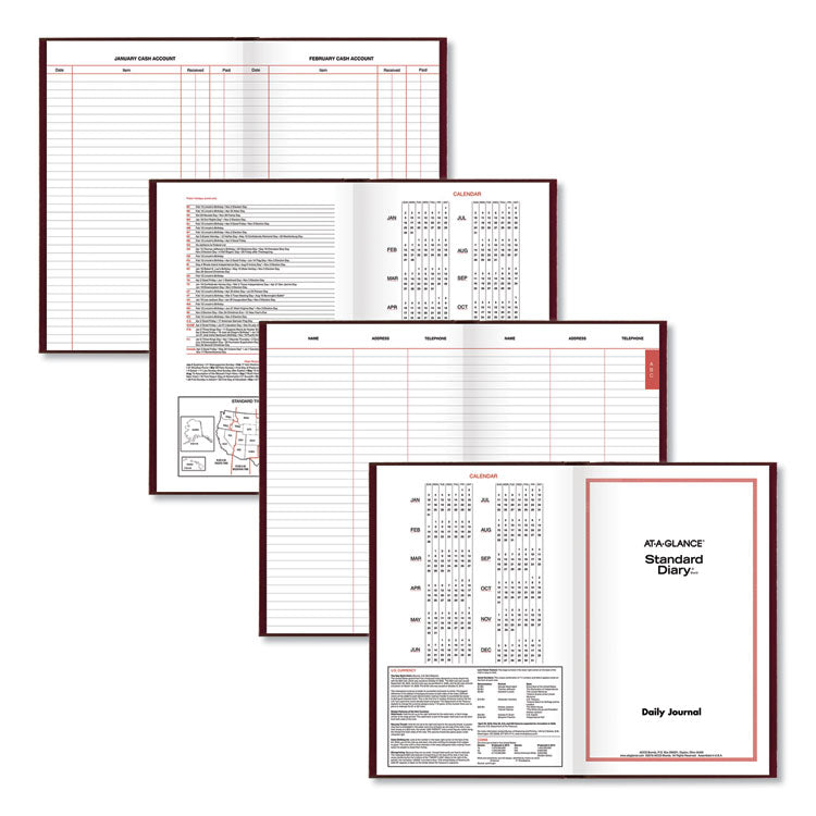 Standard Diary Daily Journal, 2025 Edition, Wide/Legal Rule, Red Cover, (210) 12 x 7.75 Sheets