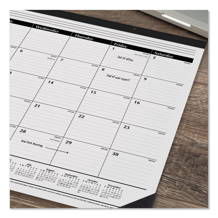 Ruled Desk Pad, 24 x 19, White Sheets, Black Binding, Black Corners, 12-Month (Jan to Dec): 2025