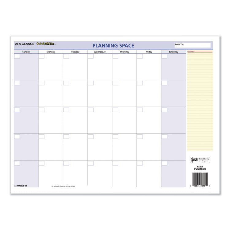 QuickNotes Mini Erasable Wall Planner, 16 x 12, White/Blue/Yellow Sheets, 12-Month (Jan to Dec): 2025