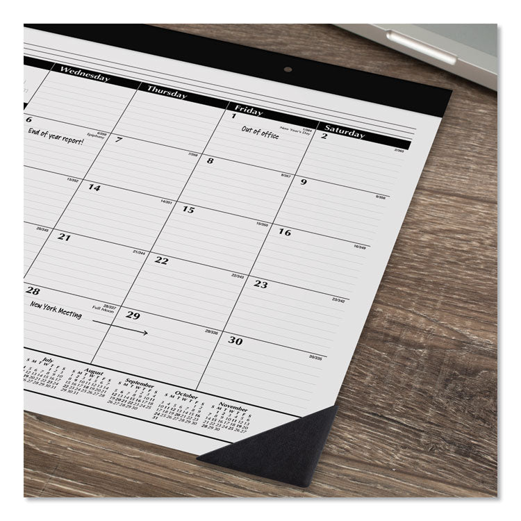 Monthly Refillable Desk Pad, 22 x 17, White Sheets, Black Binding, Black Corners, 12-Month (Jan to Dec): 2025