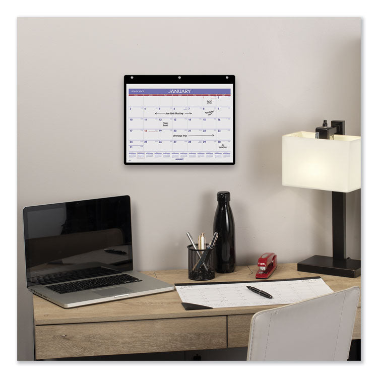 Monthly Desk/Wall Calendar with Plastic Backboard and Bonus Pages, 11 x 8, White/Violet/Red Sheets, 12-Month (Jan-Dec): 2025