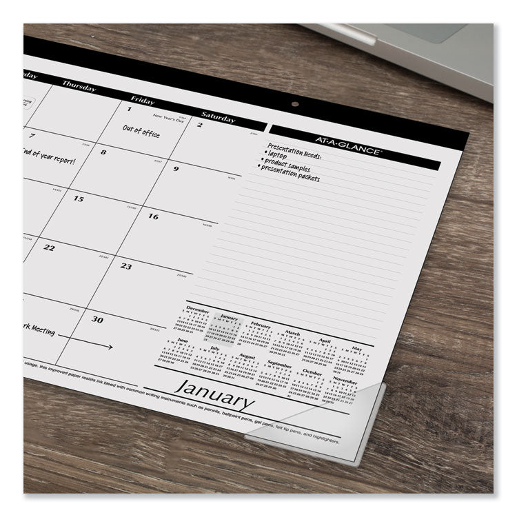 Compact Desk Pad, 18 x 11, White Sheets, Black Binding, Clear Corners, 12-Month (Jan to Dec): 2025