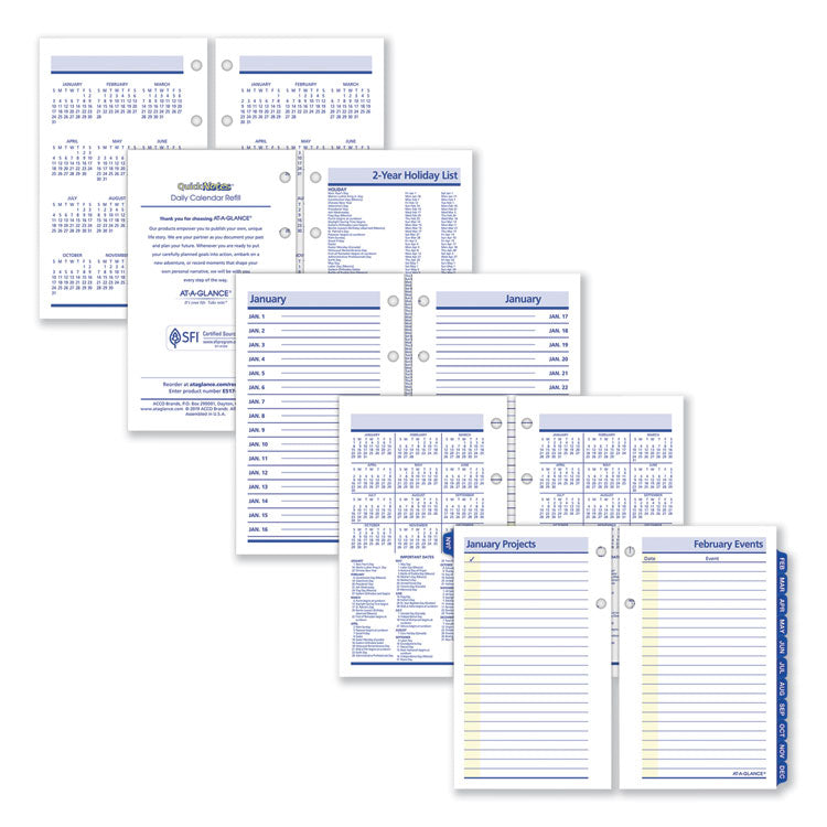 QuickNotes Desk Calendar Refill, 3.5 x 6, White/Yellow/Blue Sheets, 12-Month (Jan to Dec): 2025