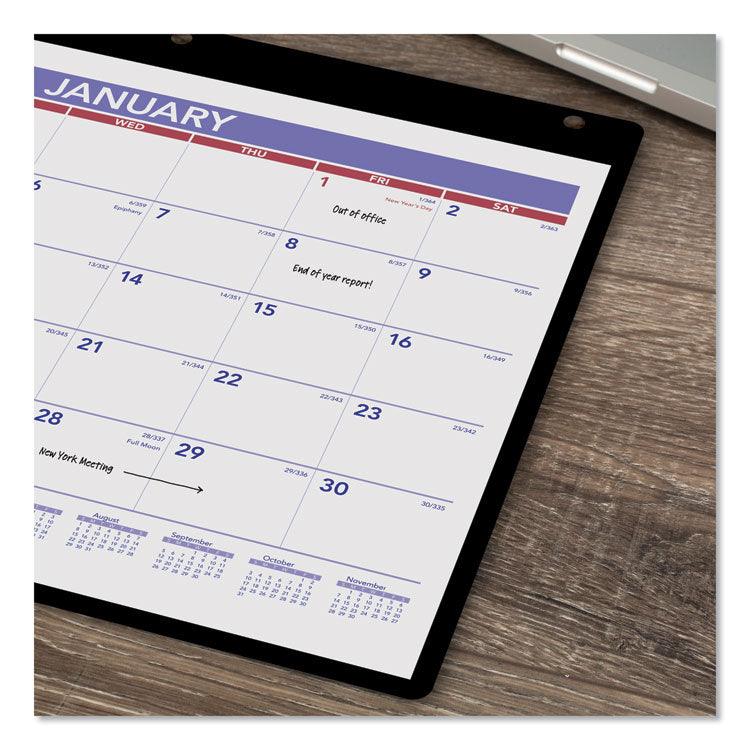 Monthly Desk/Wall Calendar with Plastic Backboard and Bonus Pages, 11 x 8, White/Violet/Red Sheets, 12-Month (Jan-Dec): 2025