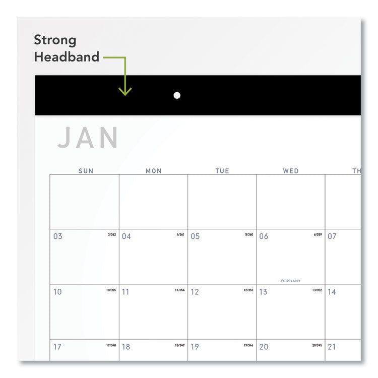 Contemporary Monthly Desk Pad, 22 x 17, White Sheets, Black Binding/Corners,12-Month (Jan to Dec): 2025