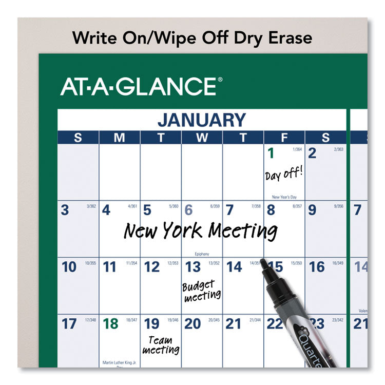 Vertical Erasable Wall Planner, 32 x 48, White/Green Sheets, 12-Month (Jan to Dec): 2025