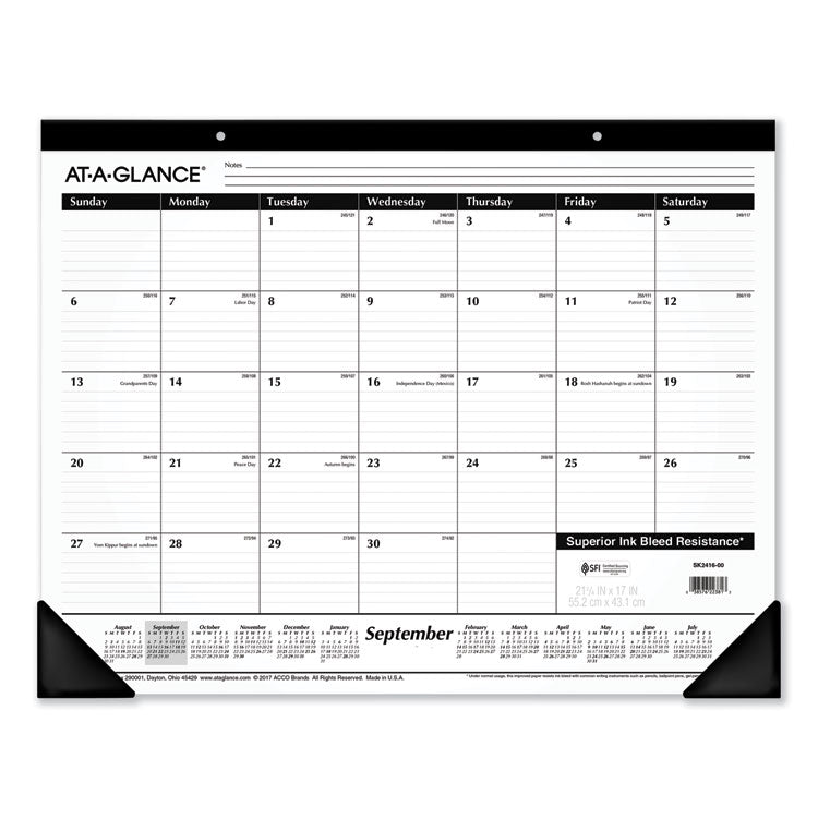 Academic Year Ruled Desk Pad, 21.75 x 17, White Sheets, Black Binding, Black Corners, 16-Month: Sept 2025 to Dec 2026