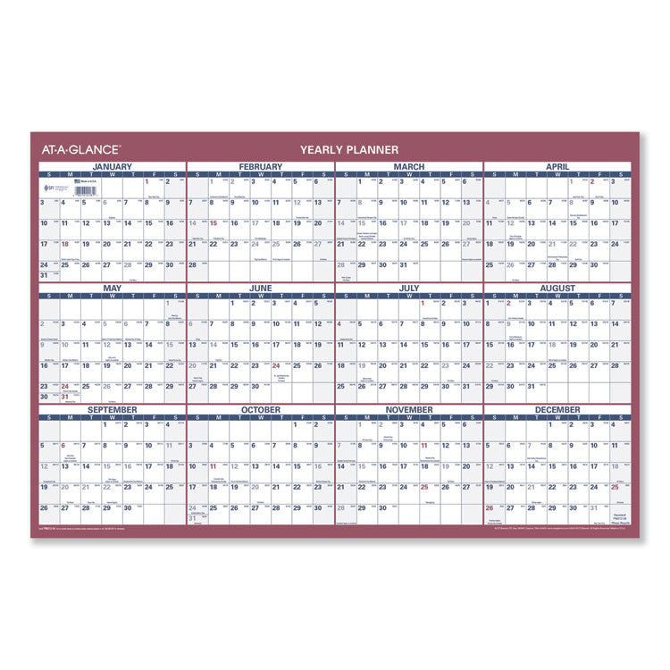 Vertical/Horizontal Wall Calendar, 24 x 36, White/Blue/Red Sheets, 12-Month (Jan to Dec): 2025