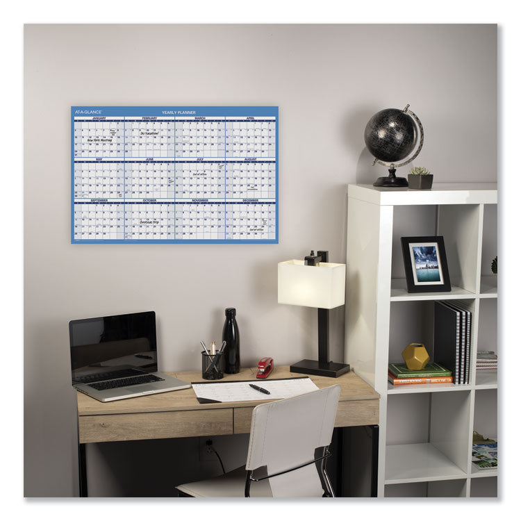 Horizontal Reversible/Erasable Wall Planner, 36 x 24, White/Blue Sheets, 12-Month (Jan to Dec): 2025