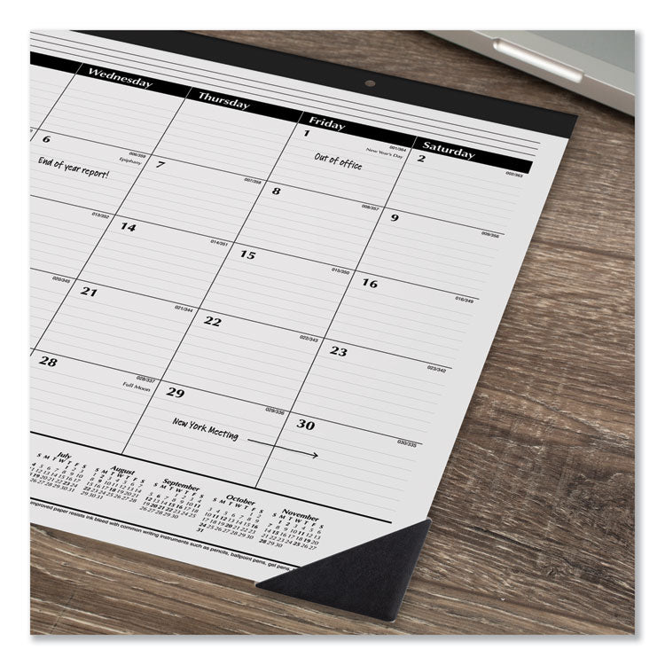 Ruled Desk Pad, 22 x 17, White Sheets, Black Binding, Black Corners, 12-Month (Jan to Dec): 2025