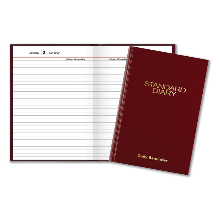 Standard Diary Daily Reminder Book, 2025 Edition, Medium/College Rule, Red Cover, (201) 8.25 x 5.75 Sheets