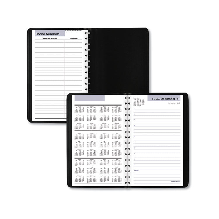 DayMinder Daily Appointment Book, 8 x 5, Black Cover, 12-Month (Jan to Dec): 2025