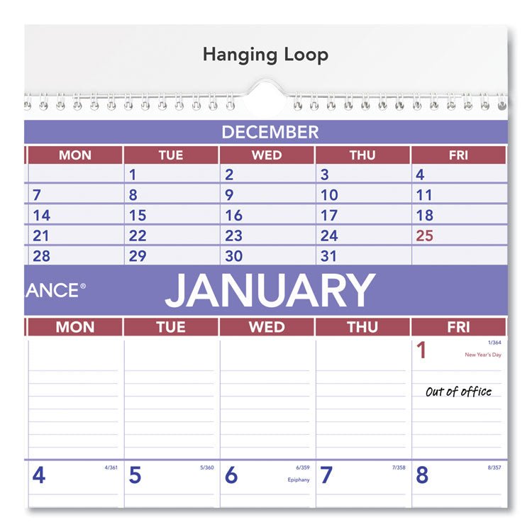 Three-Month Wall Calendar, 15.5 x 22.75, White Sheets, 12-Month (Jan to Dec): 2025