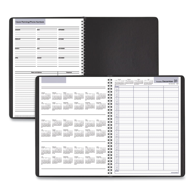 DayMinder Four-Person Group Daily Appointment Book, 11 x 8, Black Cover, 12-Month (Jan to Dec): 2025