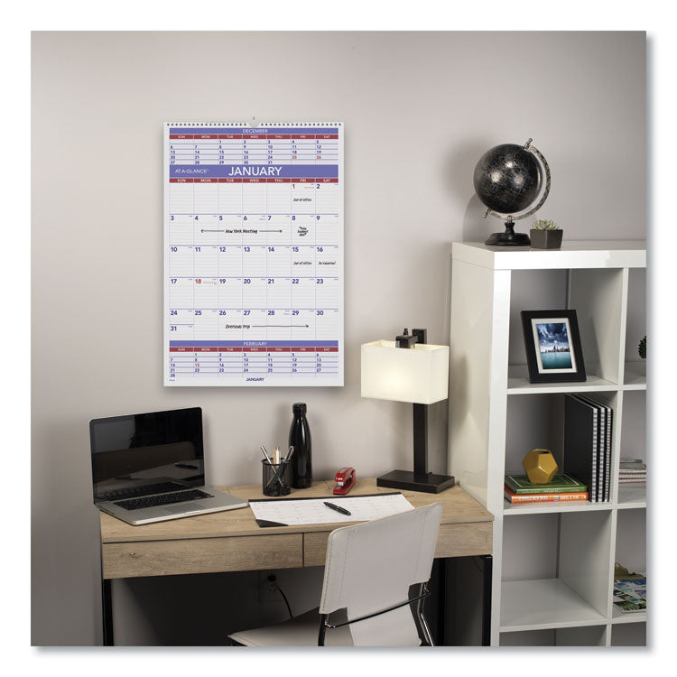 Three-Month Wall Calendar, 15.5 x 22.75, White Sheets, 12-Month (Jan to Dec): 2025