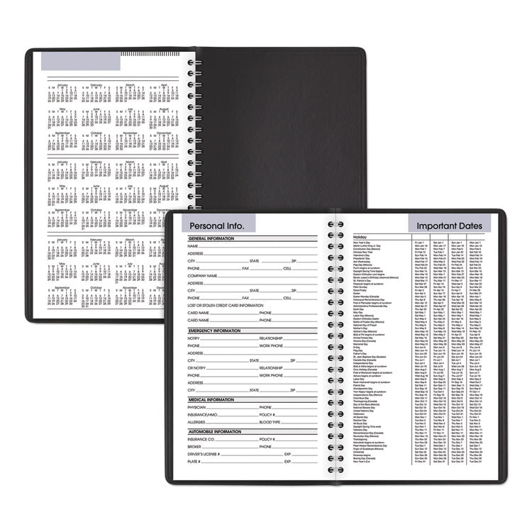 DayMinder Block Format Weekly Appointment Book, 8.5 x 5.5, Black Cover, 12-Month (Jan to Dec): 2025