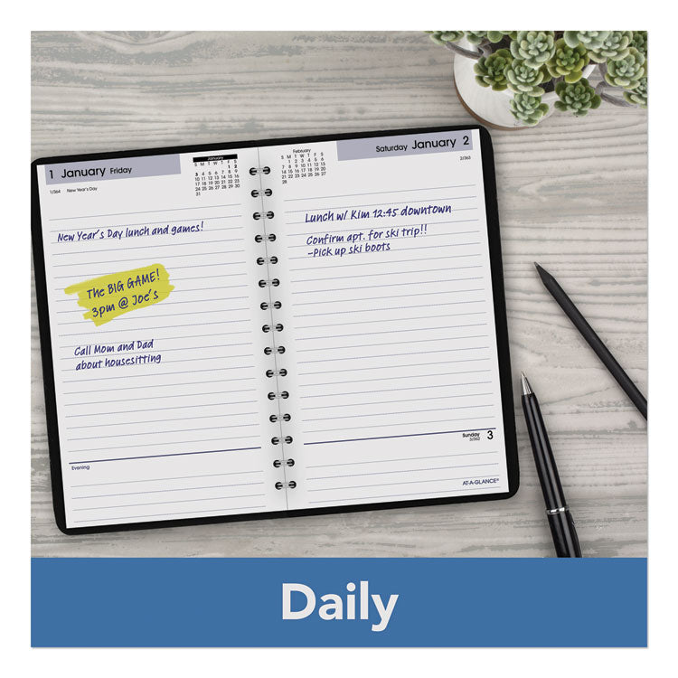 DayMinder Daily Appointment Book, 8 x 5, Black Cover, 12-Month (Jan to Dec): 2025