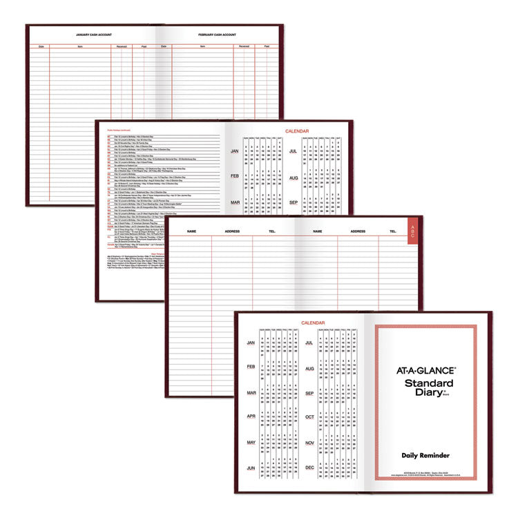 Standard Diary Daily Reminder Book, 2025 Edition, Medium/College Rule, Red Cover, (201) 8.25 x 5.75 Sheets