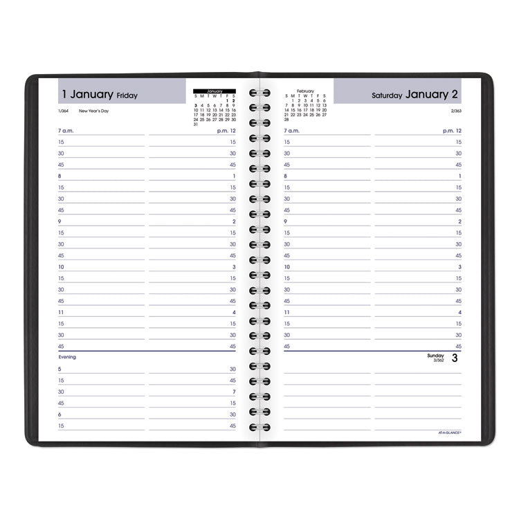 DayMinder Daily Appointment Book, 8.5 x 5.5, Black Cover, 12-Month (Jan to Dec): 2025