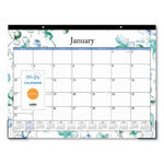 Lindley Desk Pad, Floral Artwork, 22 x 17, White/Blue/Green Sheets, Black Binding, Clear Corners, 12-Month (Jan to Dec): 2025
