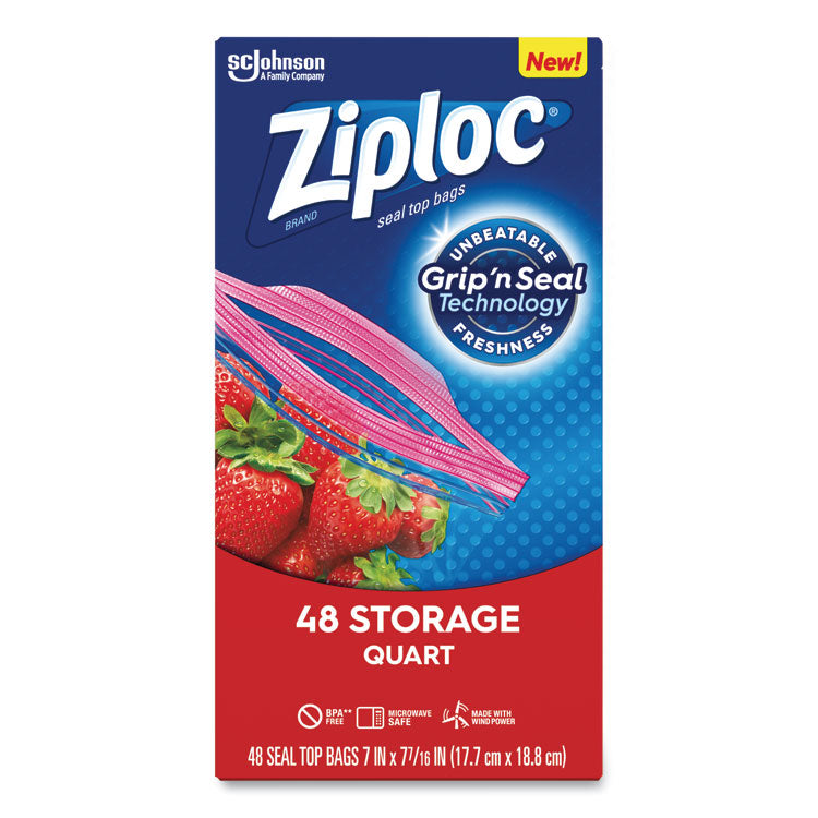 Double Zipper Storage Bags, Triple System Seal, Quart, 9.63" x 8.5", Clear, 48/Box