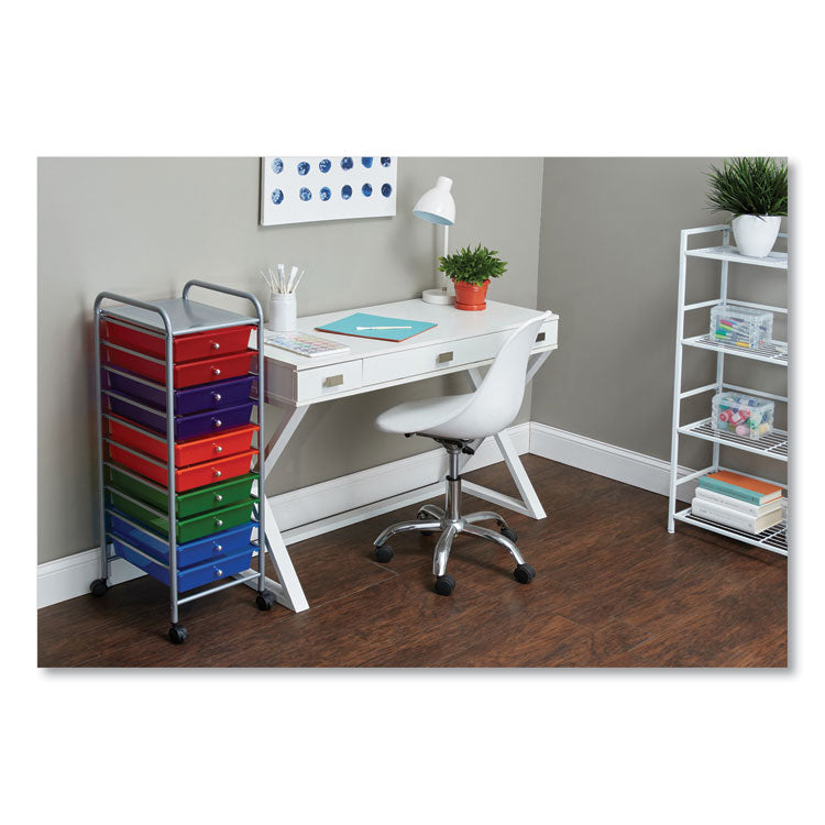 Portable Drawer Organizer, Metal, 1 Shelf, 10 Drawers, 13" x 15.38" x 37.75", Matte Gray/Assorted