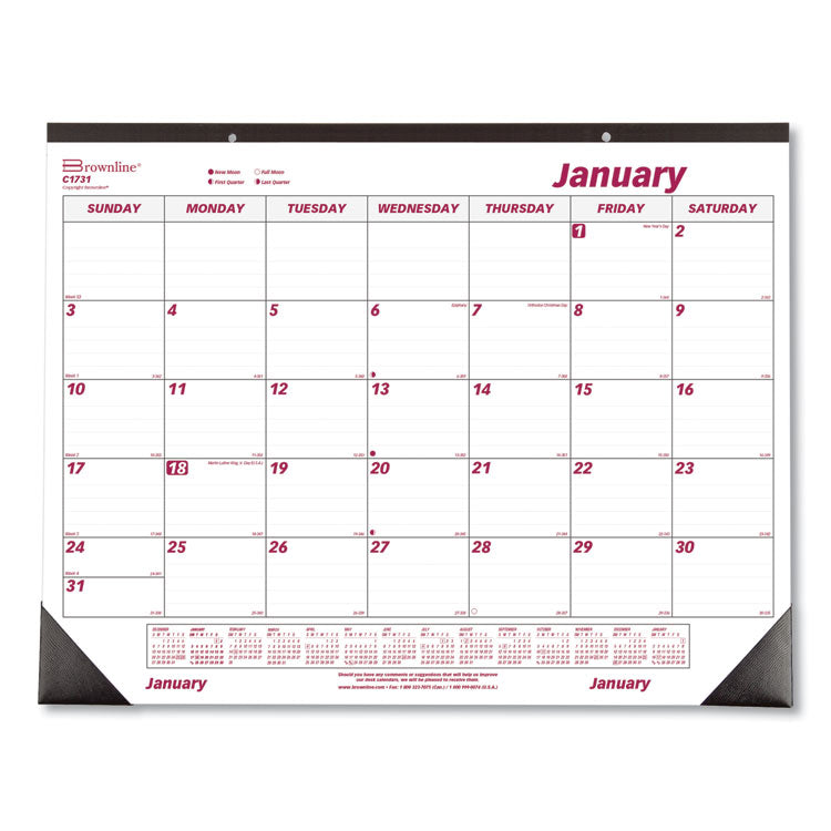 Monthly Desk Pad Calendar, 22 x 17, White/Burgundy Sheets, Black Binding, Black Corners, 12-Month (Jan to Dec): 2025