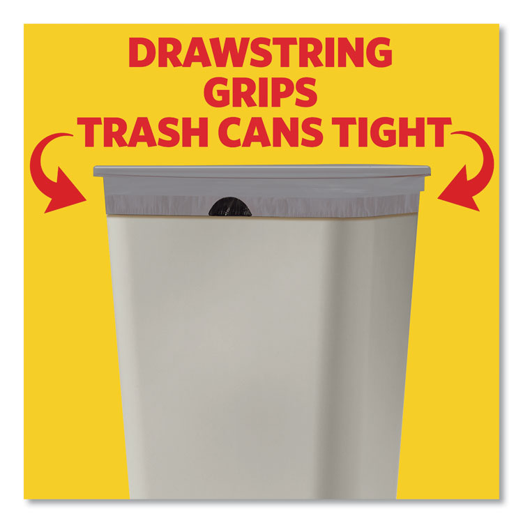 Tall Kitchen Drawstring Trash Bags with LeakGuard, 13 gal, Unscented, 23.47" x 25.38", White, 120/Box