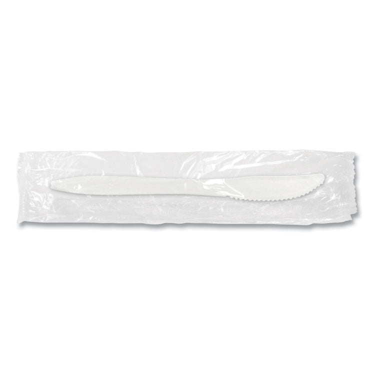 Individually Wrapped Mediumweight Cutlery, Knife, Plastic, White, 1,000/Carton