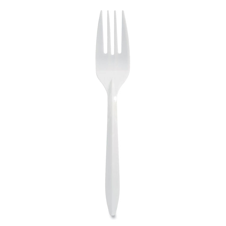 Individually Wrapped Mediumweight Cutlery, Fork, Plastic, White, 1,000/Carton