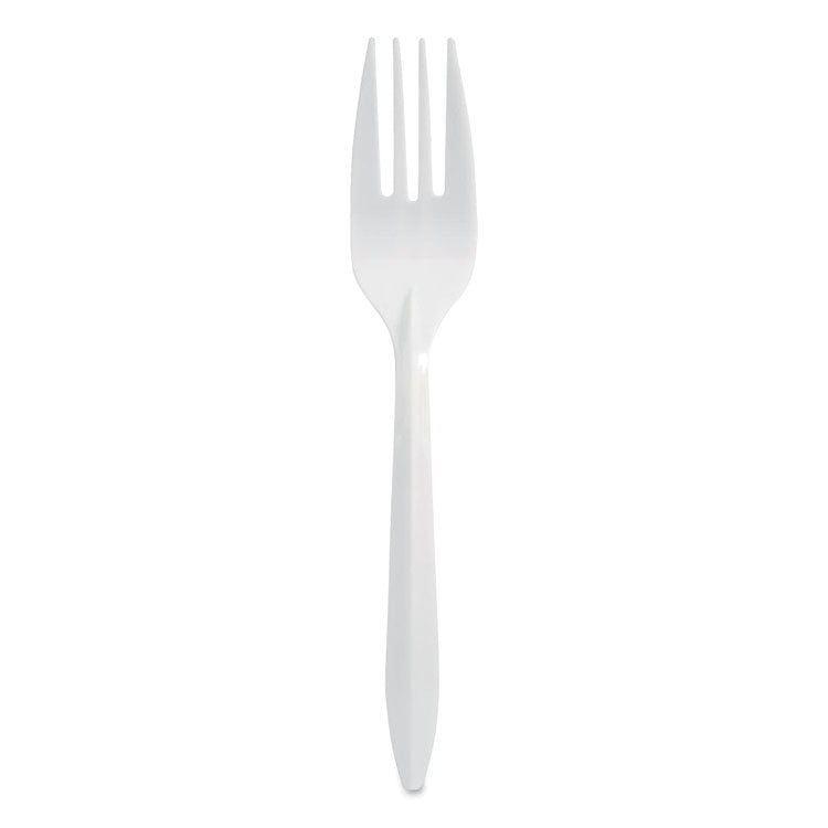 Mediumweight Polypropylene Cutlery, Fork, Plastic, White, 1,000/Carton