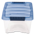 Stack And Pull Latching Flat Lid Storage Box, 3.23 Gal, 10.9" X 16.5" X 6.5", Clear/translucent Blue