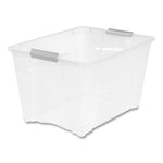 Stack and Pull Latching Flat Lid Storage Box, 13.5 gal, 22" x 16.5" x 13.03", Clear