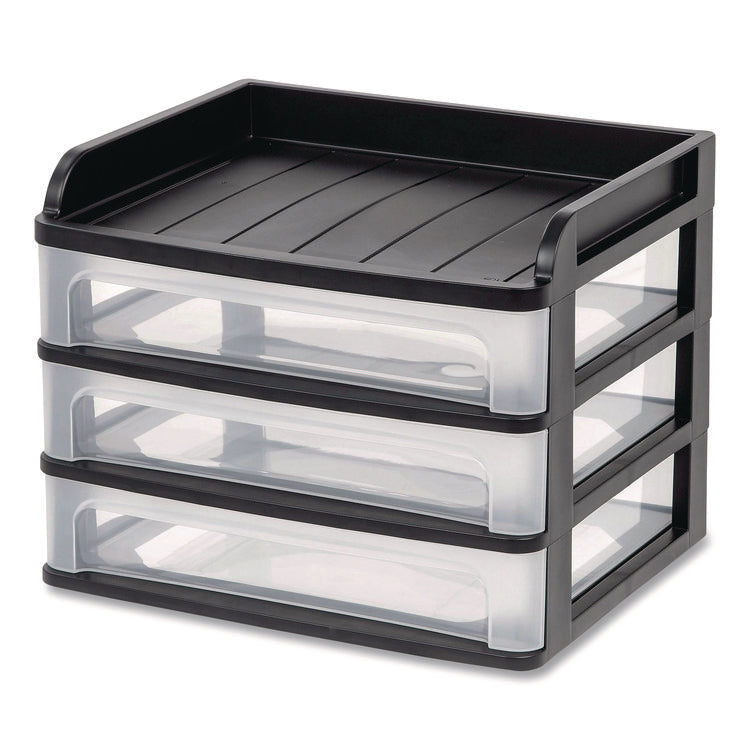 Small Three-Drawer Desktop Storage, 3 Sections, 9.13 X 6.88 X 8.13, Black/clear
