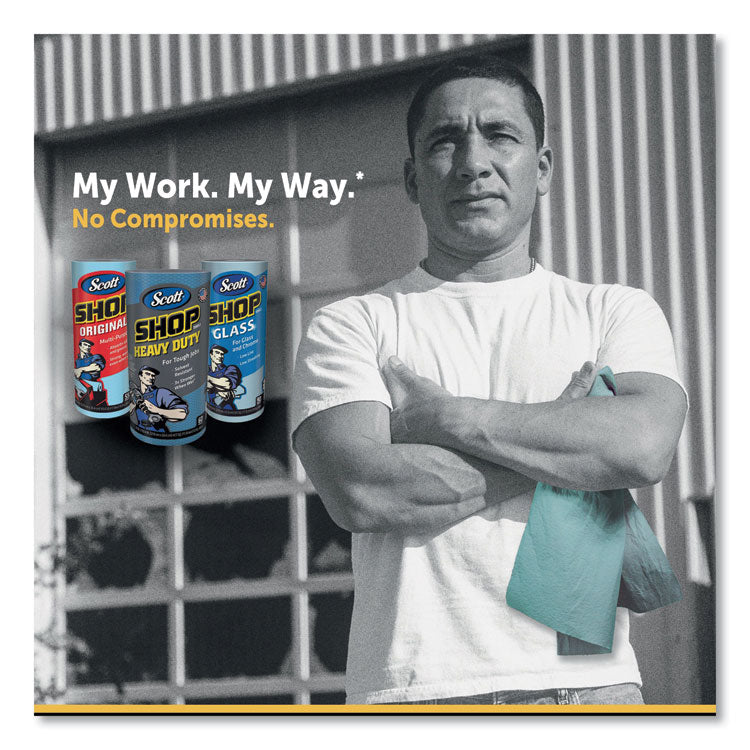 Shop Towels, 1-Ply, 10.4 x 11, Blue, 55/Roll, 6 Rolls/Pack