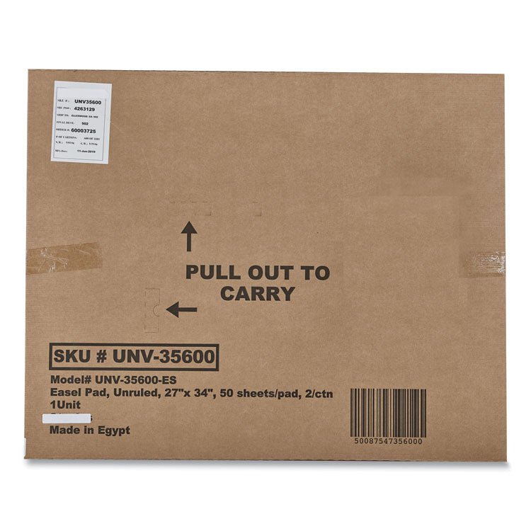 Easel Pads/Flip Charts, Unruled, 27 x 34, White, 50 Sheets, 2/Carton