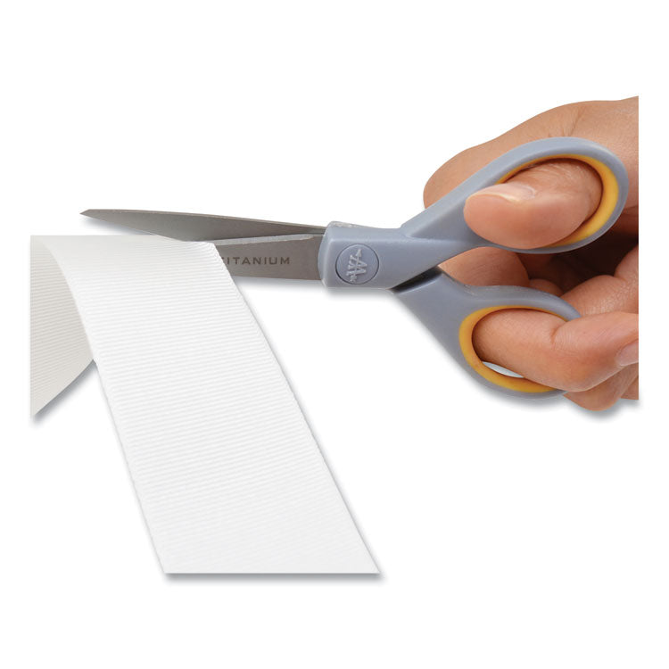 Titanium Bonded Scissors, 5" and 7" Long, 2.25" and 3.5" Cut Length, Straight Gray/Yellow Handle, 2/Pack