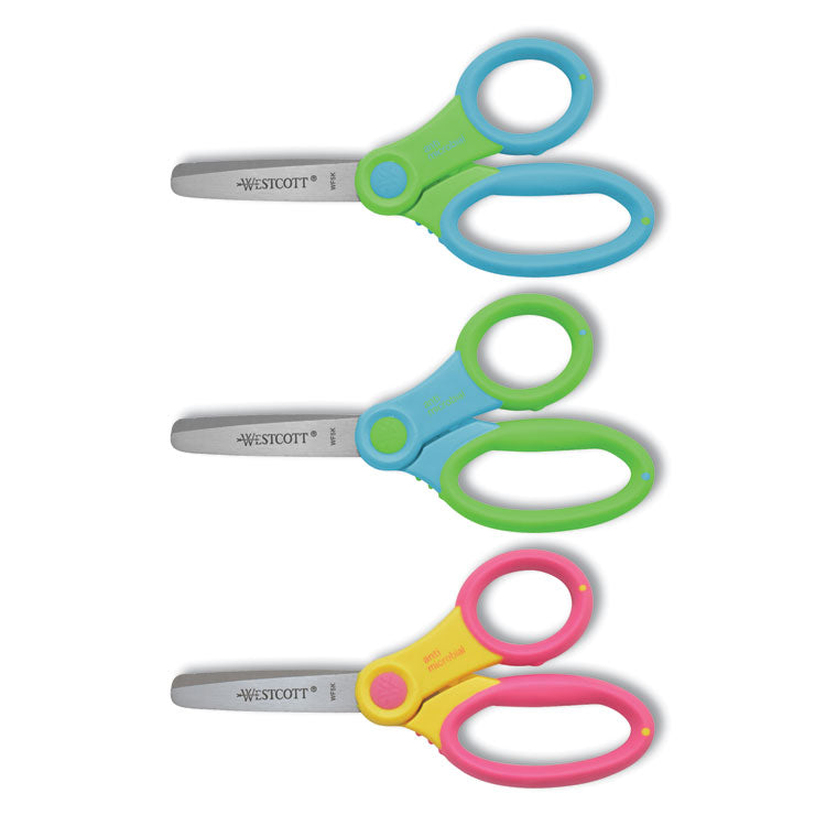 Ultra Soft Handle Scissors with Antimicrobial Protection, Round Tip, 5" Long, 2" Cut Length, Randomly Assorted Handle Color