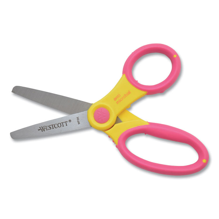 Ultra Soft Handle Scissors with Antimicrobial Protection, Round Tip, 5" Long, 2" Cut Length, Randomly Assorted Handle Color