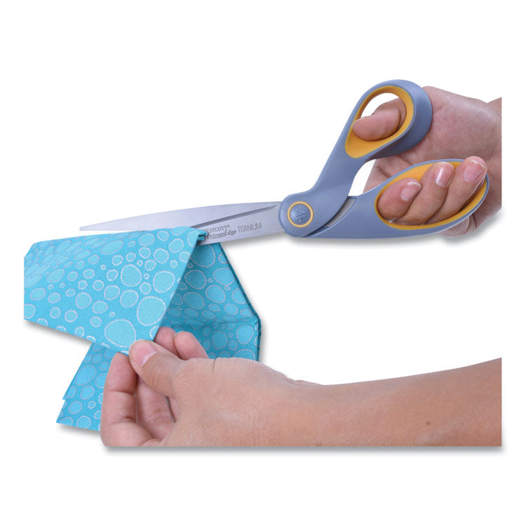 ExtremEdge Titanium Bent Scissors, 9" Long, 4.5" Cut Length, Offset Gray/Yellow Handle