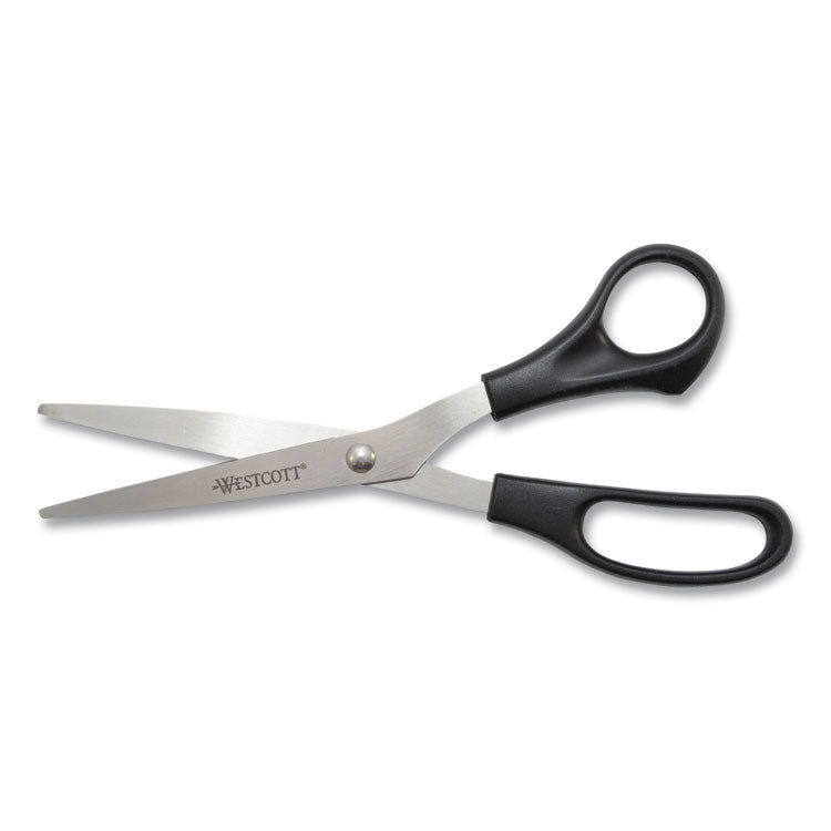 All Purpose Stainless Steel Scissors, 8" Long, 3.5" Cut Length, Offset Black Handle, 3/Pack