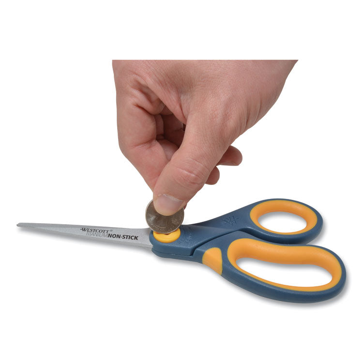 Non-Stick Titanium Bonded Scissors, 8" Long, 3.25" Cut Length, Straight Gray/Yellow Handle